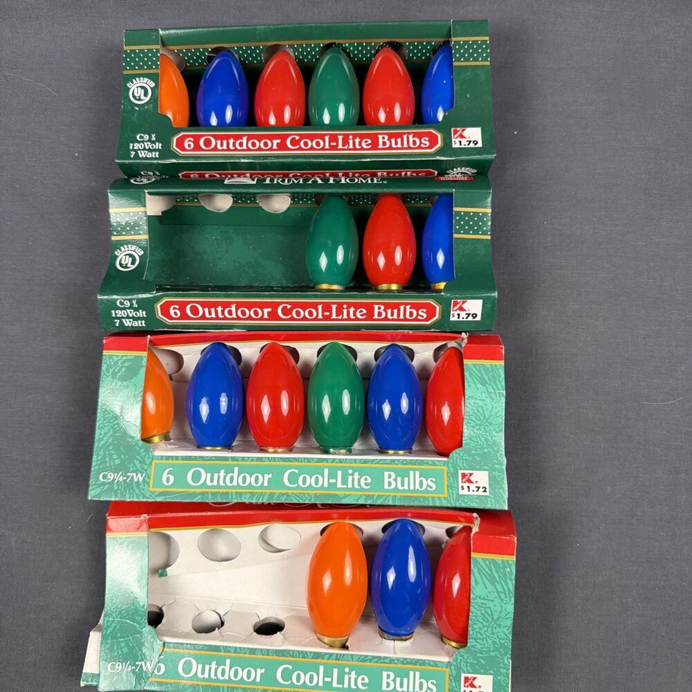 4 Packs / 18 Outdoor Cool Lite MULTI C9 120 Volt 7 Watt Christmas Bulbs
